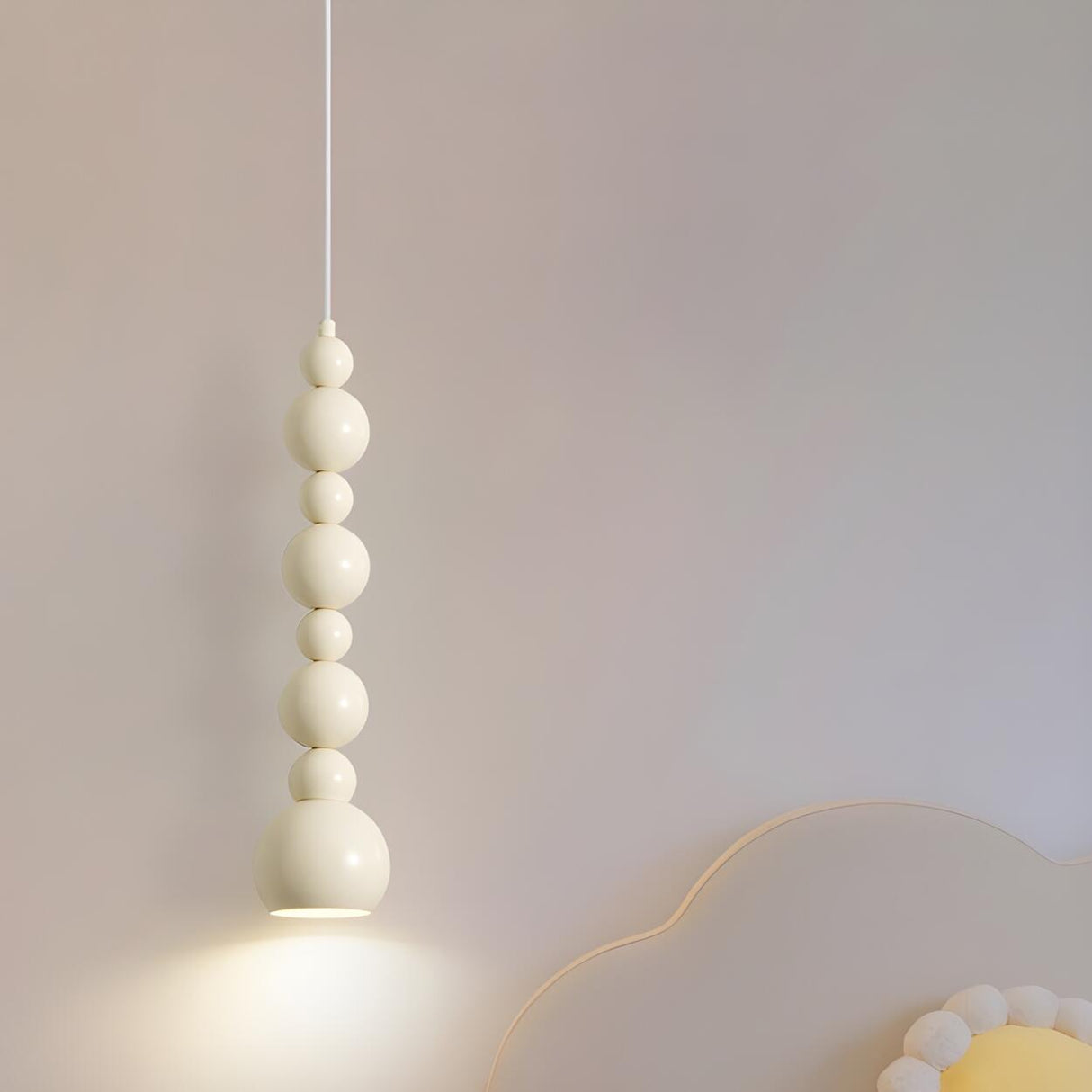 Modern Bedroom Beaded Cream Globe Pendant Light Image - 14