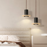 Modern Bedroom Black Cylinder Aluminum Stone Pendant Light Image - 1