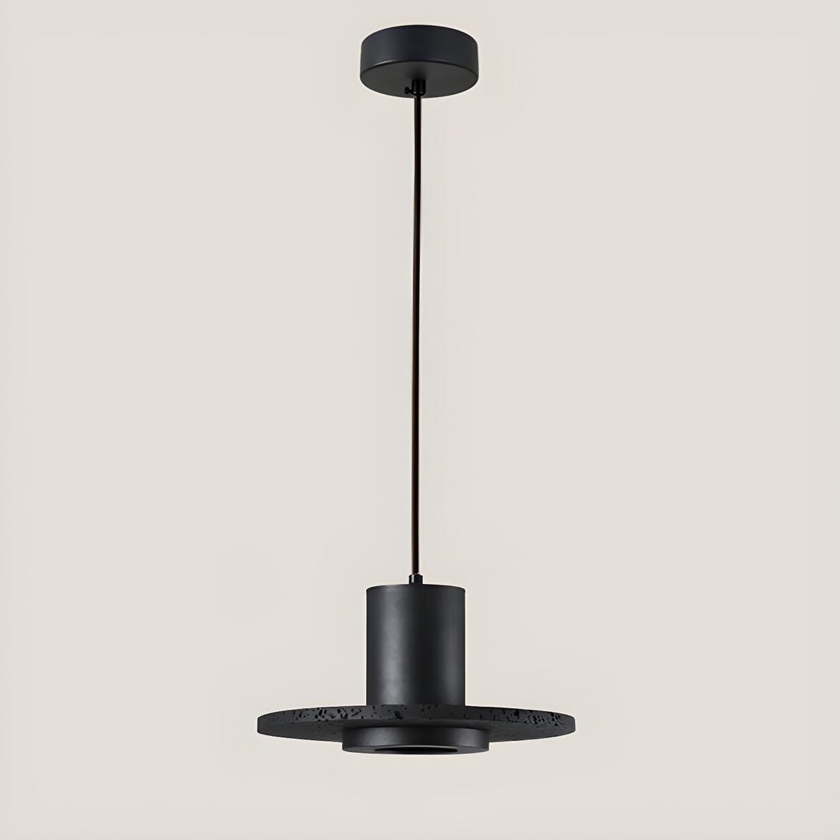 Modern Bedroom Black Cylinder Aluminum Stone Pendant Light Image - 11