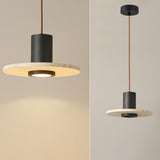 Modern Bedroom Black Cylinder Aluminum Stone Pendant Light Image - 12