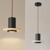 Modern Bedroom Black Cylinder Aluminum Stone Pendant Light Image - 14