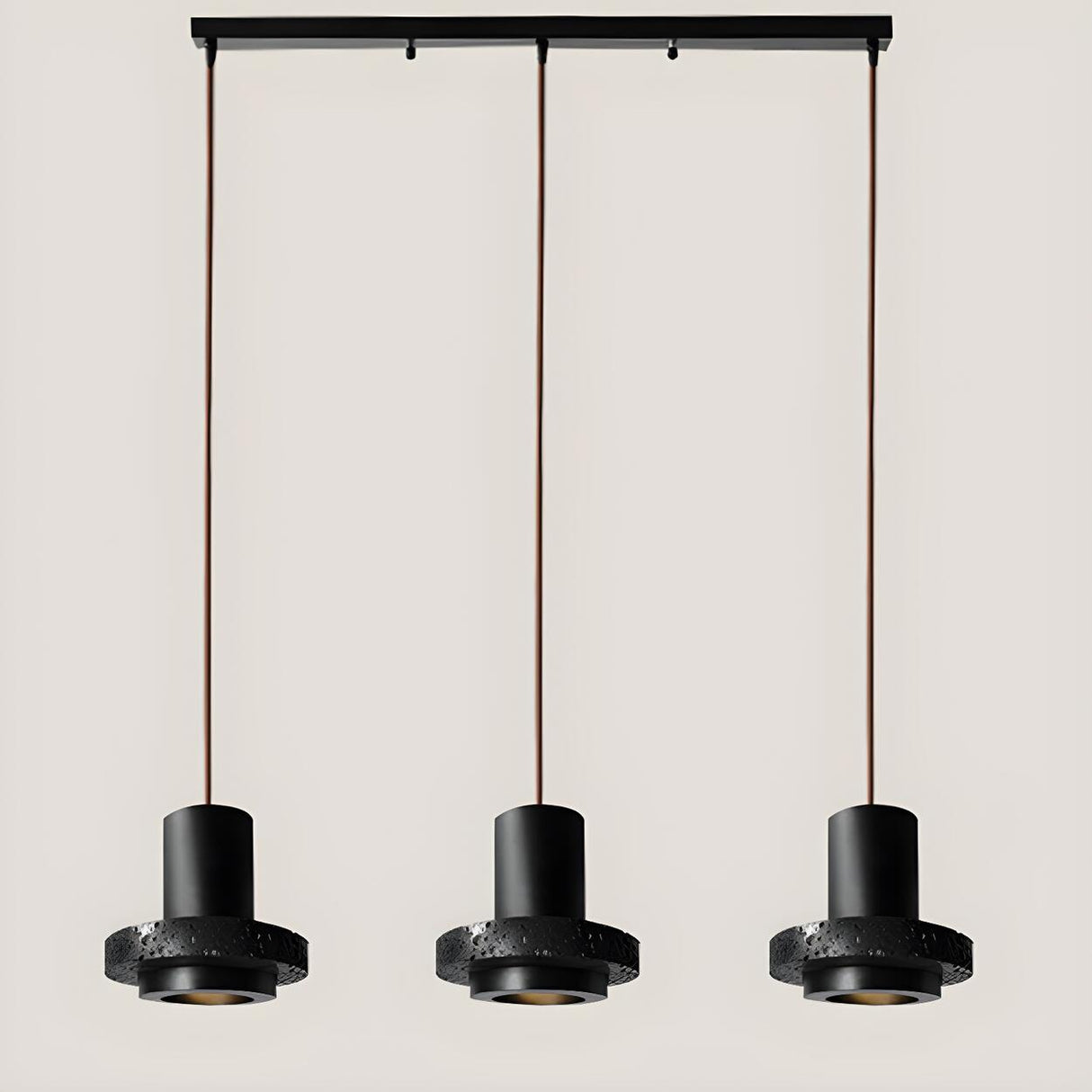 Modern Bedroom Black Cylinder Aluminum Stone Pendant Light Image - 15