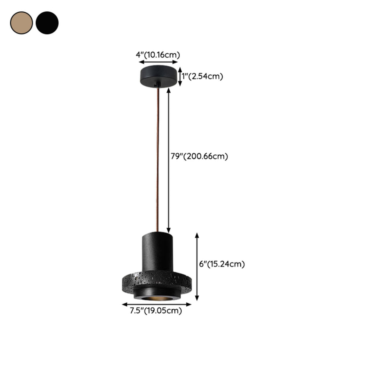 Modern Bedroom Black Cylinder Aluminum Stone Pendant Light 