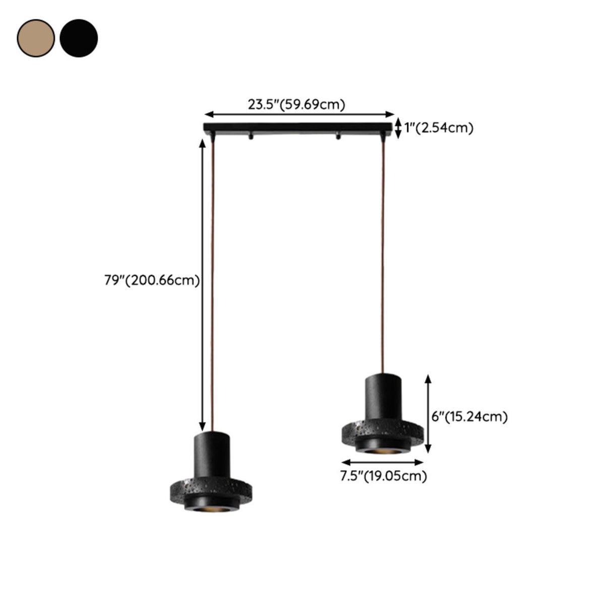 Modern Bedroom Black Cylinder Aluminum Stone Pendant Light Image - 22