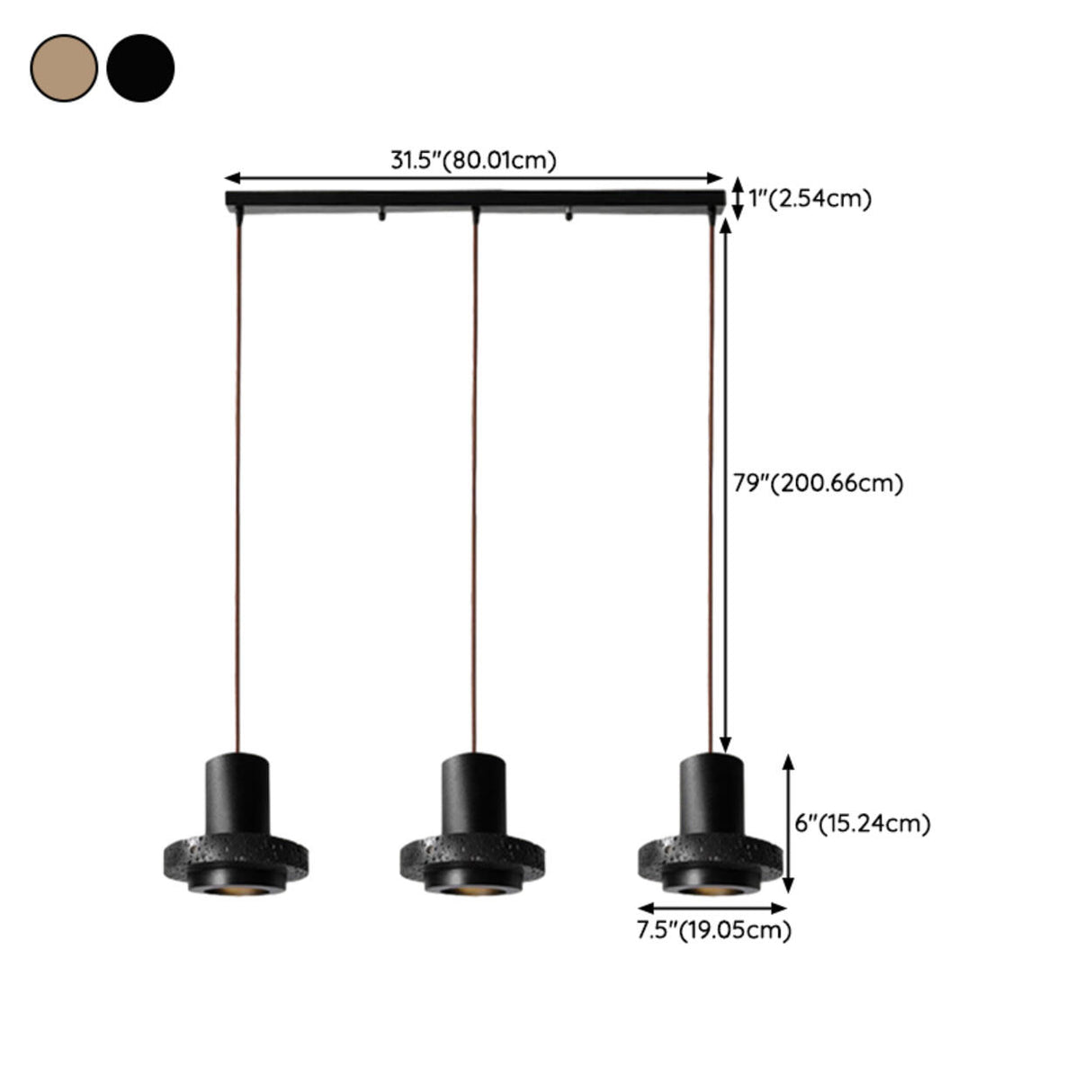 Modern Bedroom Black Cylinder Aluminum Stone Pendant Light Image - 23