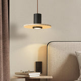 Modern Bedroom Black Cylinder Aluminum Stone Pendant Light Image - 3