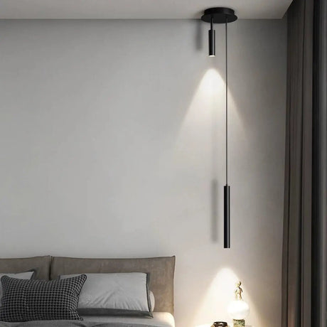 Modern Bedroom Black Cylinder Metal Pendant Light Image - 1