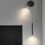 Modern Bedroom Black Cylinder Metal Pendant Light Image - 2