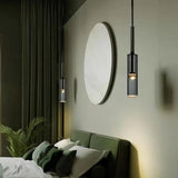 Modern Bedroom Black Glass Crystal Cylinder Pendant Light Image - 1