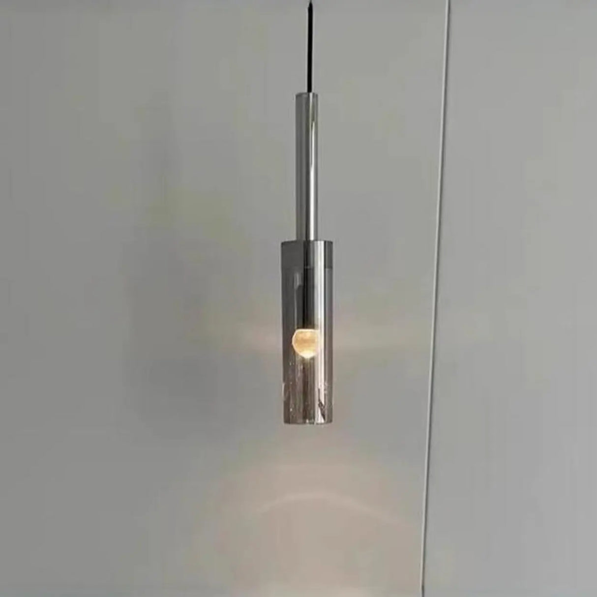 Modern Bedroom Black Glass Crystal Cylinder Pendant Light Image - 10