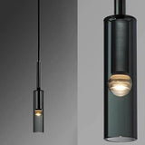 Modern Bedroom Black Glass Crystal Cylinder Pendant Light Image - 11