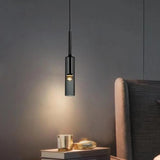 Modern Bedroom Black Glass Crystal Cylinder Pendant Light Image - 14