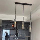 Modern Bedroom Black Glass Crystal Cylinder Pendant Light Image - 19