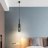 Modern Bedroom Black Glass Crystal Cylinder Pendant Light Image - 2