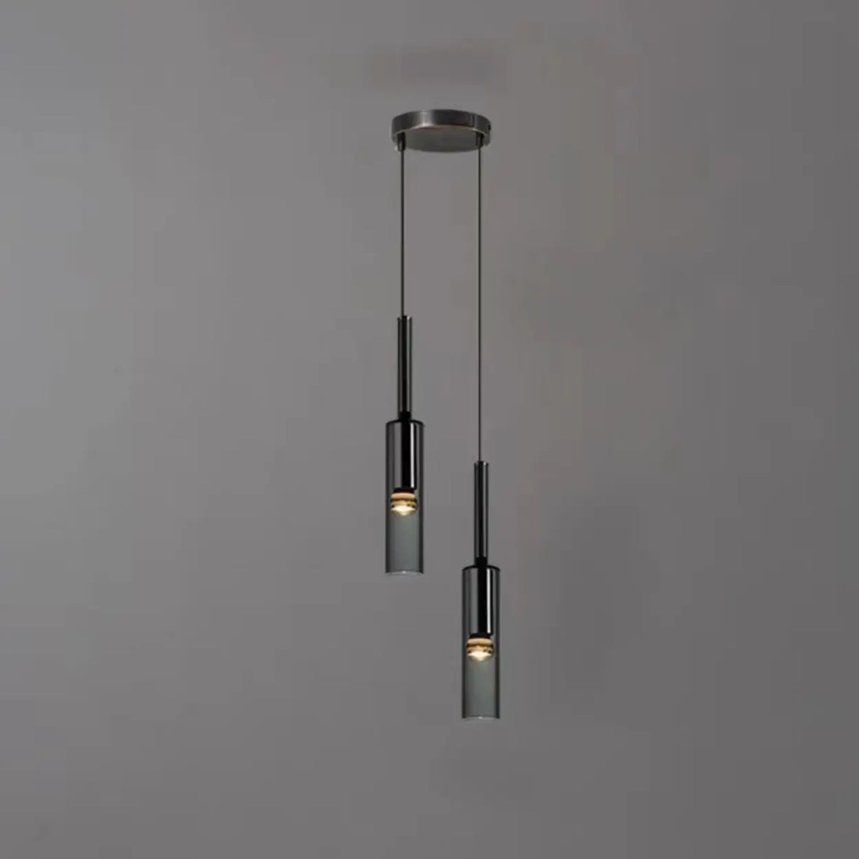 Modern Bedroom Black Glass Crystal Cylinder Pendant Light Image - 3