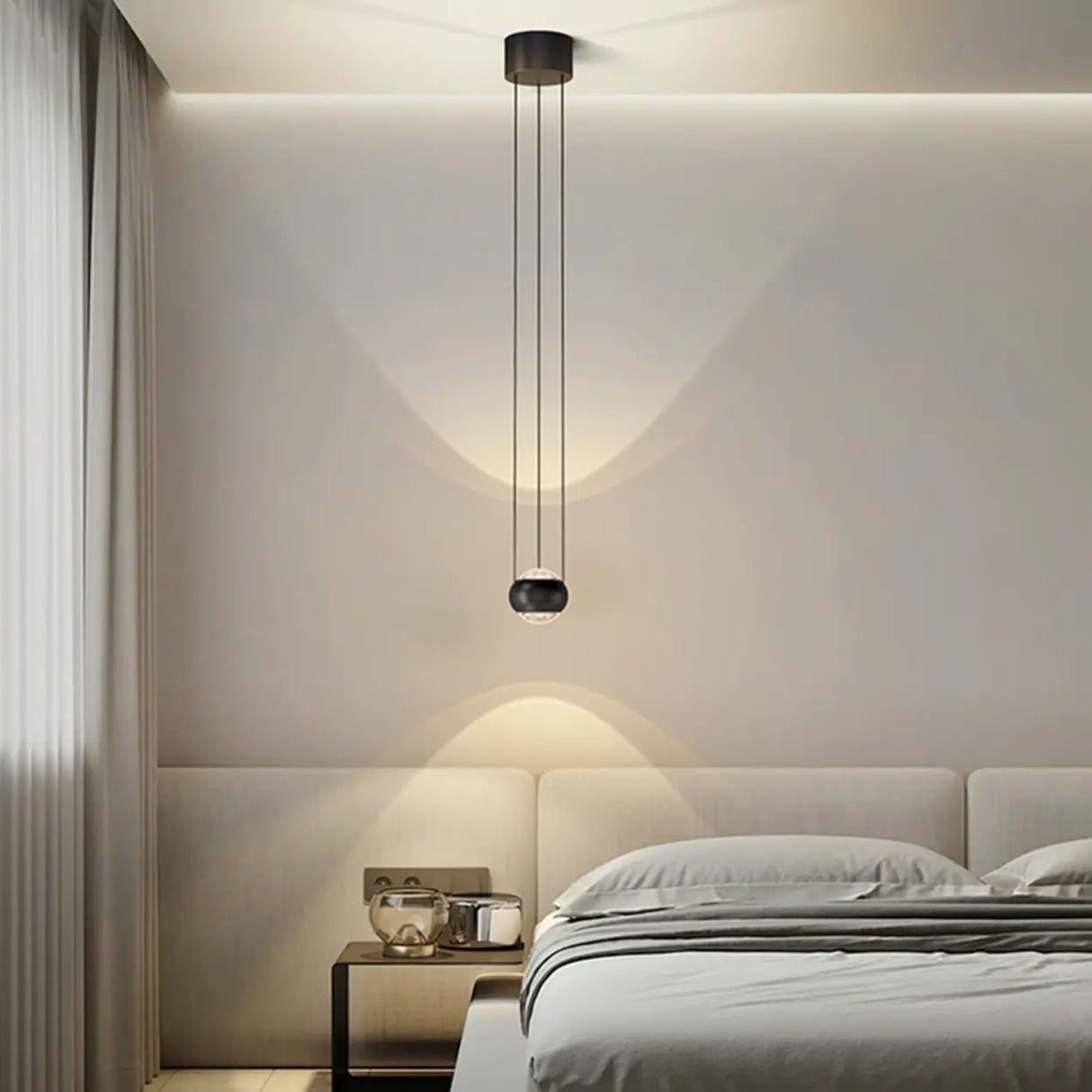 Modern Bedroom Black LED Globe Acrylic Pendant Light Image - 1