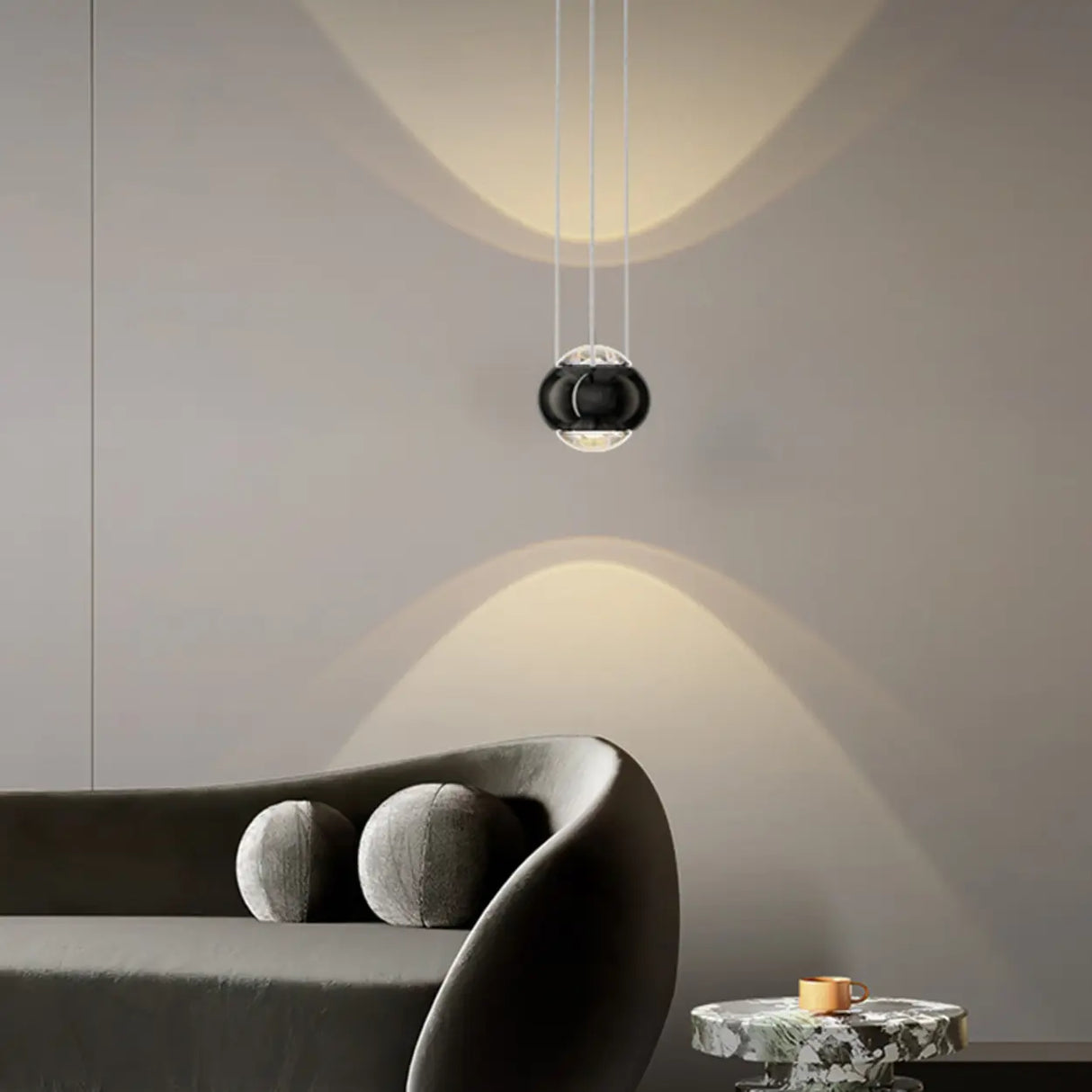 Modern Bedroom Black LED Globe Acrylic Pendant Light Image - 13