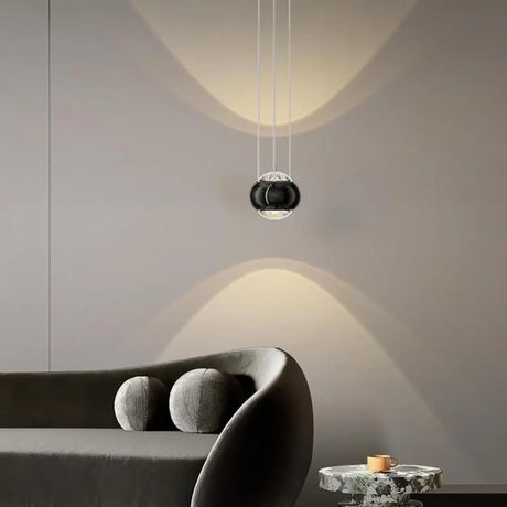 Modern Bedroom Black LED Globe Acrylic Pendant Light Image - 2