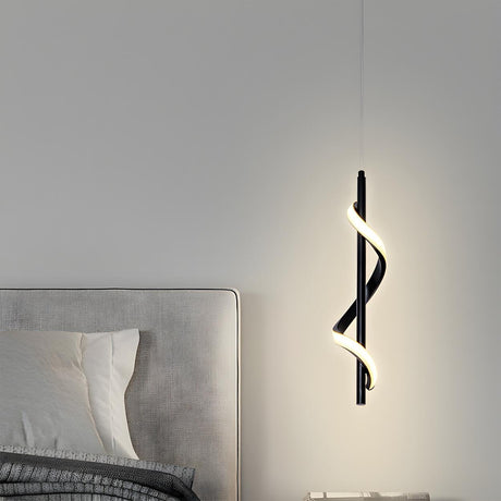 Modern Bedroom Black Metal Spiral LED Pendant Light Image - 1