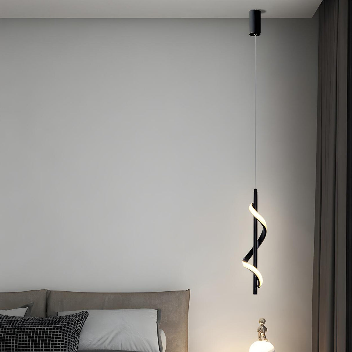 Modern Bedroom Black Metal Spiral LED Pendant Light Image - 4