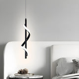 Modern Bedroom Black Metal Spiral LED Pendant Light Image - 5