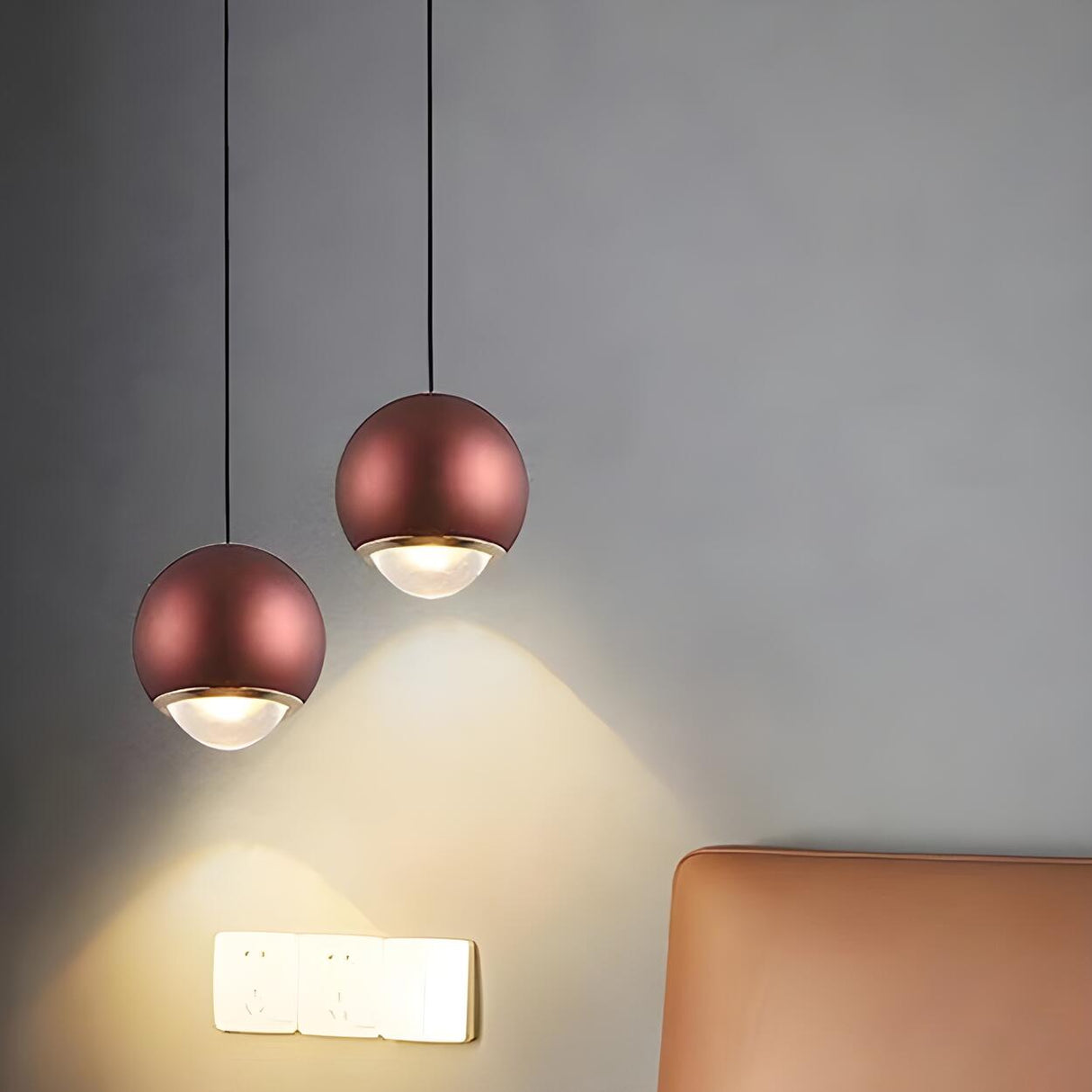 Modern Bedroom Blue Red Metal Globe LED Pendant Light Image - 20