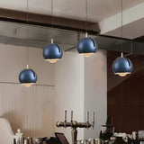 Modern Bedroom Blue Red Metal Globe LED Pendant Light Image - 3