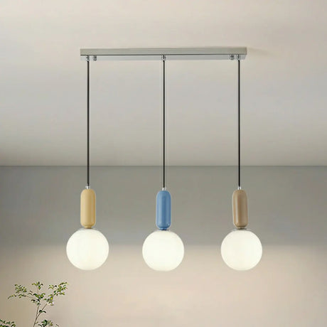 Modern Bedroom Blue White Glass Triple Globe Pendant Light Image - 1