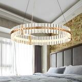 Modern Bedroom Circular Golden LED Crystal Pendant Chandelier Image - 2