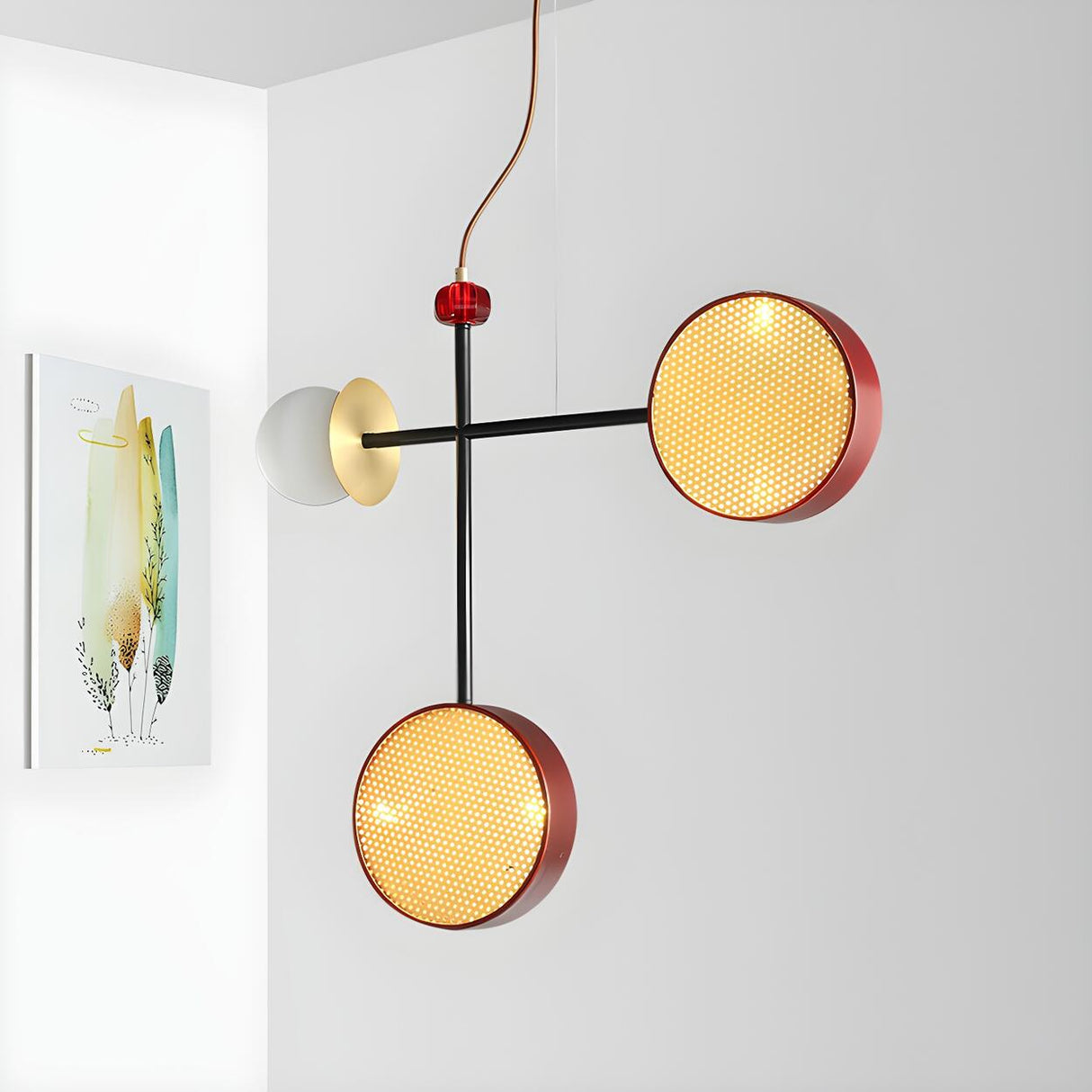 Modern Bedroom Cross Red Circular Glass Pendant Chandelier Image - 2