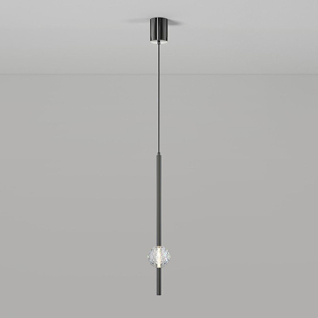 Modern Bedroom Crystal Cube Slim Black Tube Pendant Light Image - 10