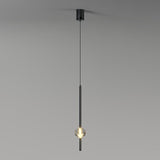 Modern Bedroom Crystal Cube Slim Black Tube Pendant Light Image - 12