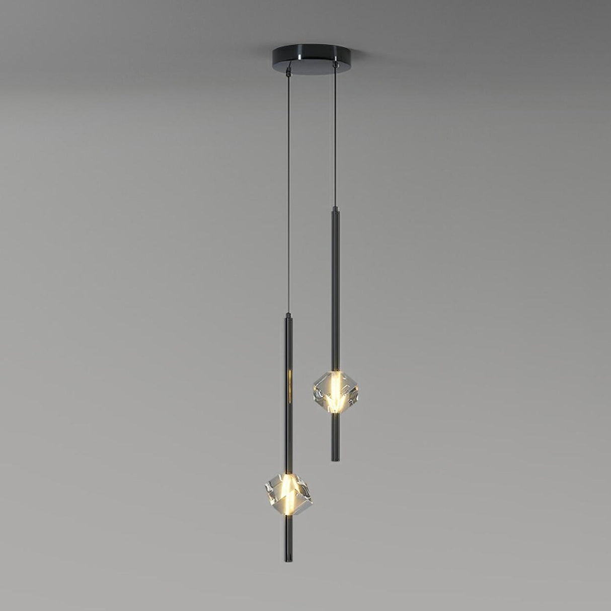 Modern Bedroom Crystal Cube Slim Black Tube Pendant Light Image - 14