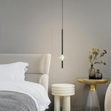 Modern Bedroom Crystal Cube Slim Black Tube Pendant Light Image - 19