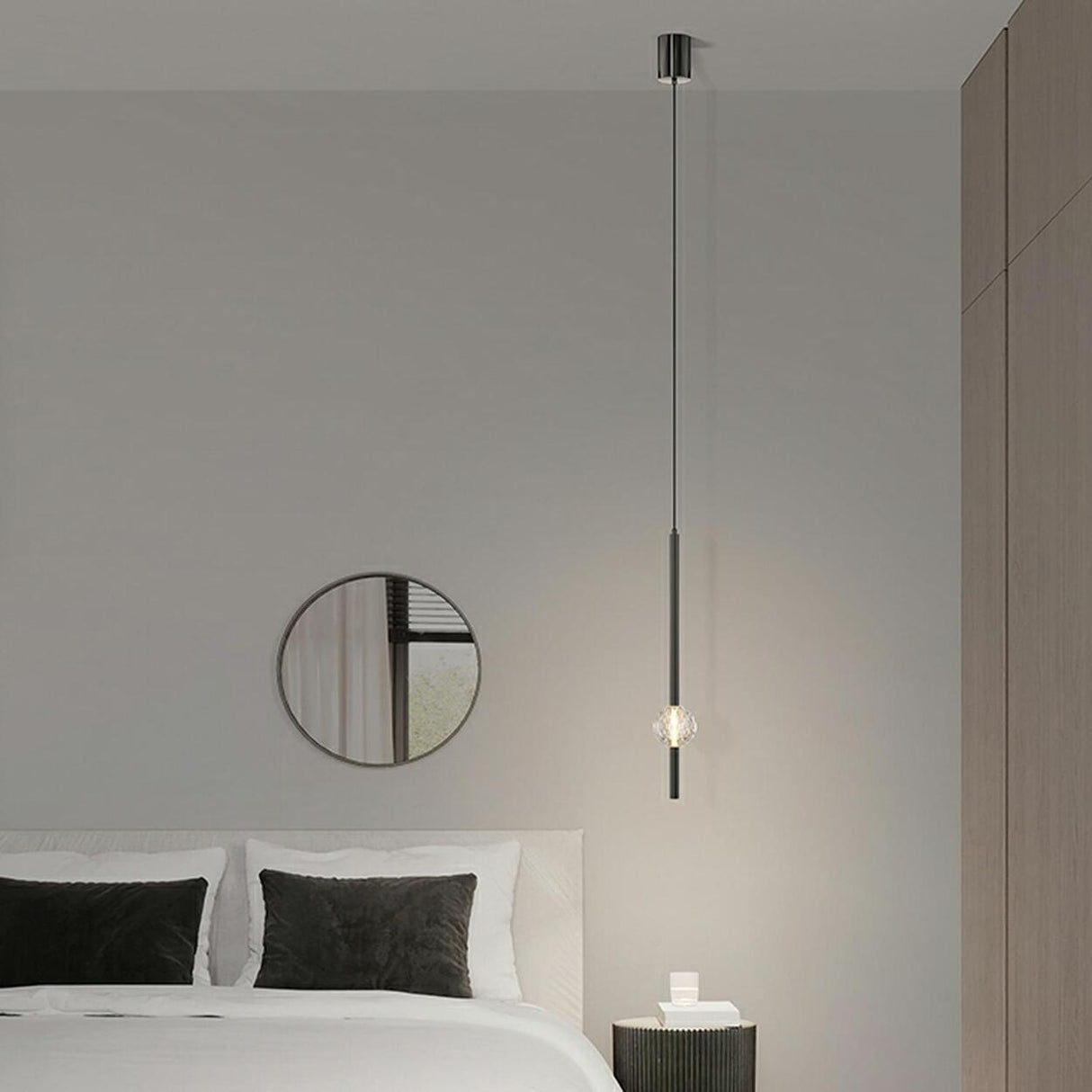 Modern Bedroom Crystal Cube Slim Black Tube Pendant Light Image - 20