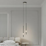 Modern Bedroom Crystal Cube Slim Black Tube Pendant Light Image - 21