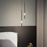 Modern Bedroom Crystal Cube Slim Black Tube Pendant Light Image - 23