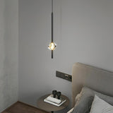 Modern Bedroom Crystal Cube Slim Black Tube Pendant Light Image - 5