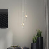 Modern Bedroom Crystal Cube Slim Black Tube Pendant Light Image - 7