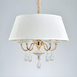 Modern Bedroom Crystal Drops White Fabric Drum Chandelier Image - 3