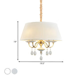 Modern Bedroom Crystal Drops White Fabric Drum Chandelier Image - 4