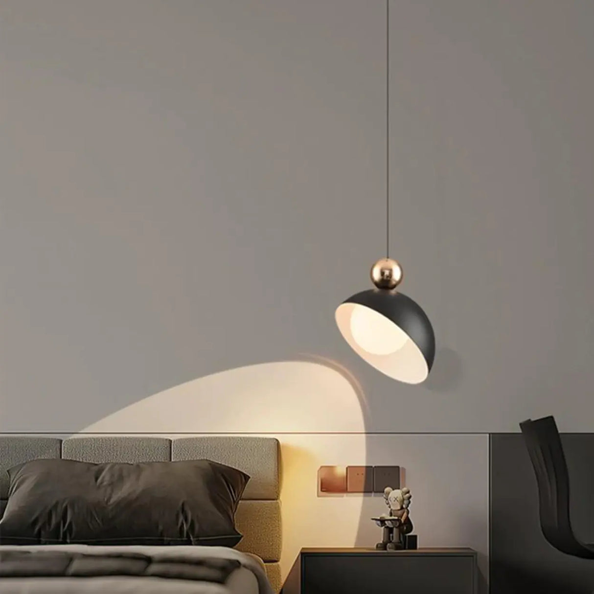 Modern Bedroom Dome White Glass Pendant Light Image - 8