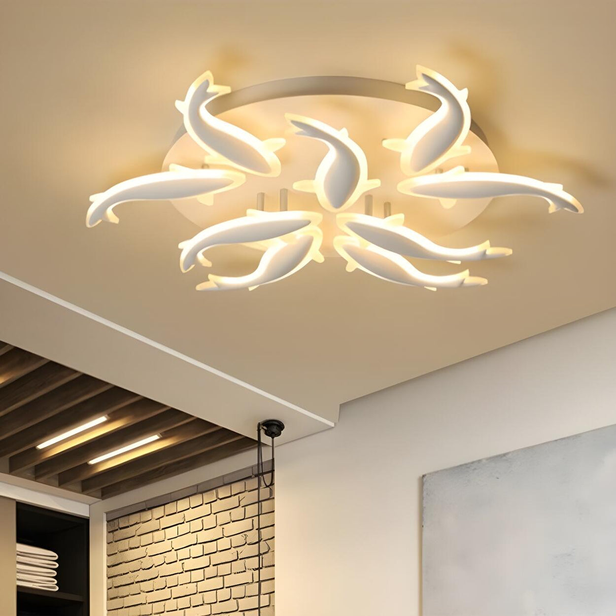 Modern Bedroom Fish-Shaped LED Flush Mount Ceiling Lamp Image - 13