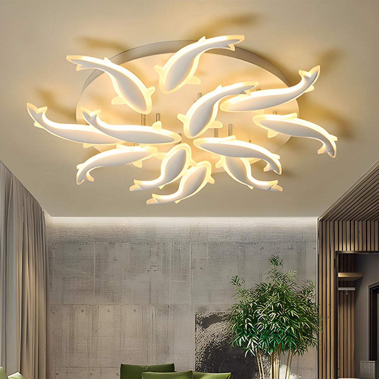 Modern Bedroom Fish-Shaped LED Flush Mount Ceiling Lamp Image - 18