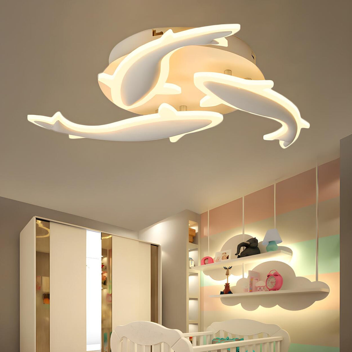 Modern Bedroom Fish-Shaped LED Flush Mount Ceiling Lamp Image - 2