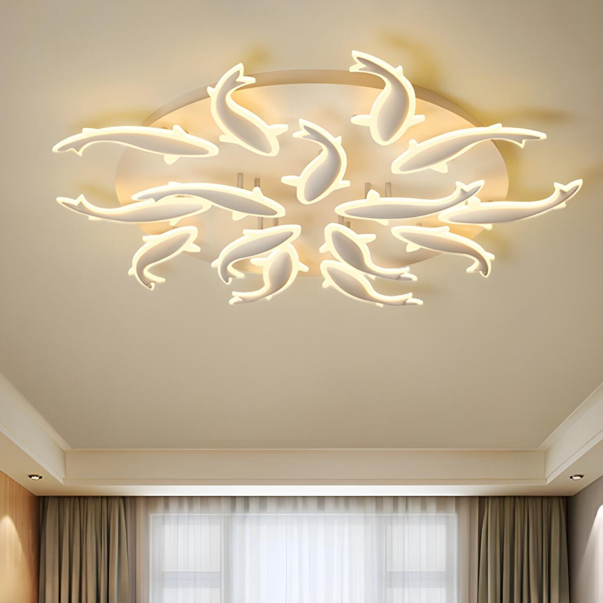 Modern Bedroom Fish-Shaped LED Flush Mount Ceiling Lamp Image - 21