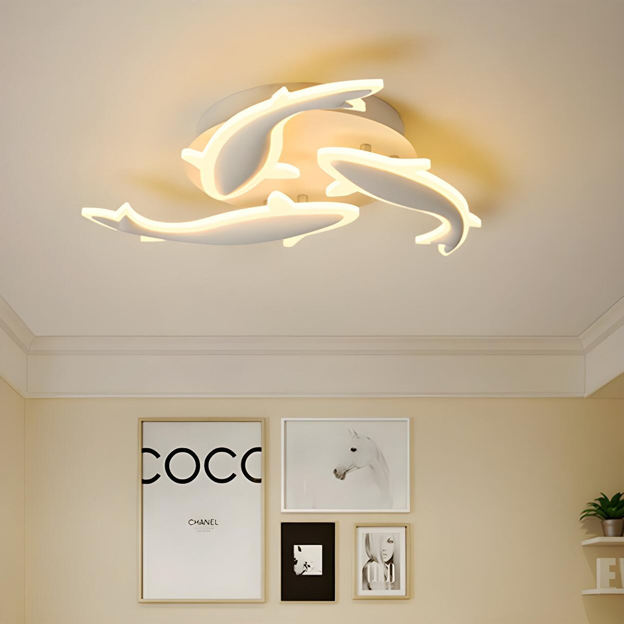 Modern Bedroom Fish-Shaped LED Flush Mount Ceiling Lamp Image - 3