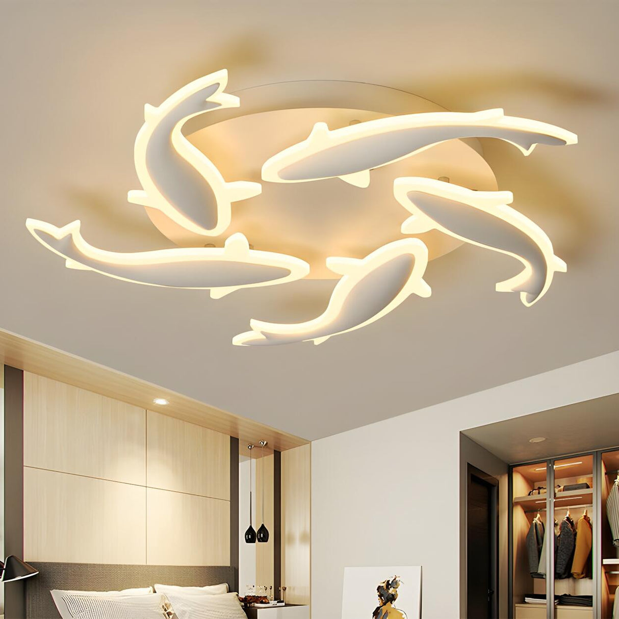 Modern Bedroom Fish-Shaped LED Flush Mount Ceiling Lamp Image - 8