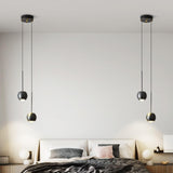 Modern Bedroom Globe Metal Dual Black Sphere Pendant Light Image - 14