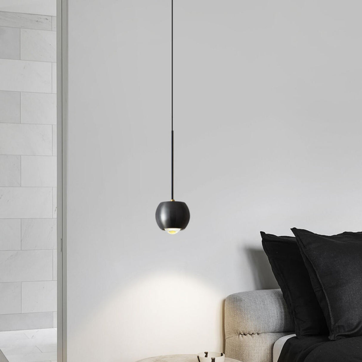 Modern Bedroom Globe Metal Dual Black Sphere Pendant Light Image - 8